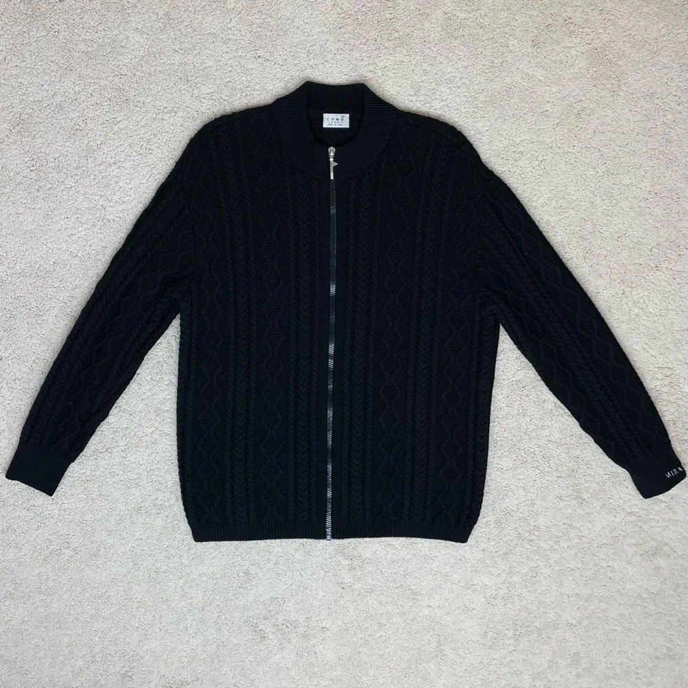 Vintage Como Sport Merino Wool Cable Knit Full Zip Sweater Mirada Made in Italy - Picture 11 of 16